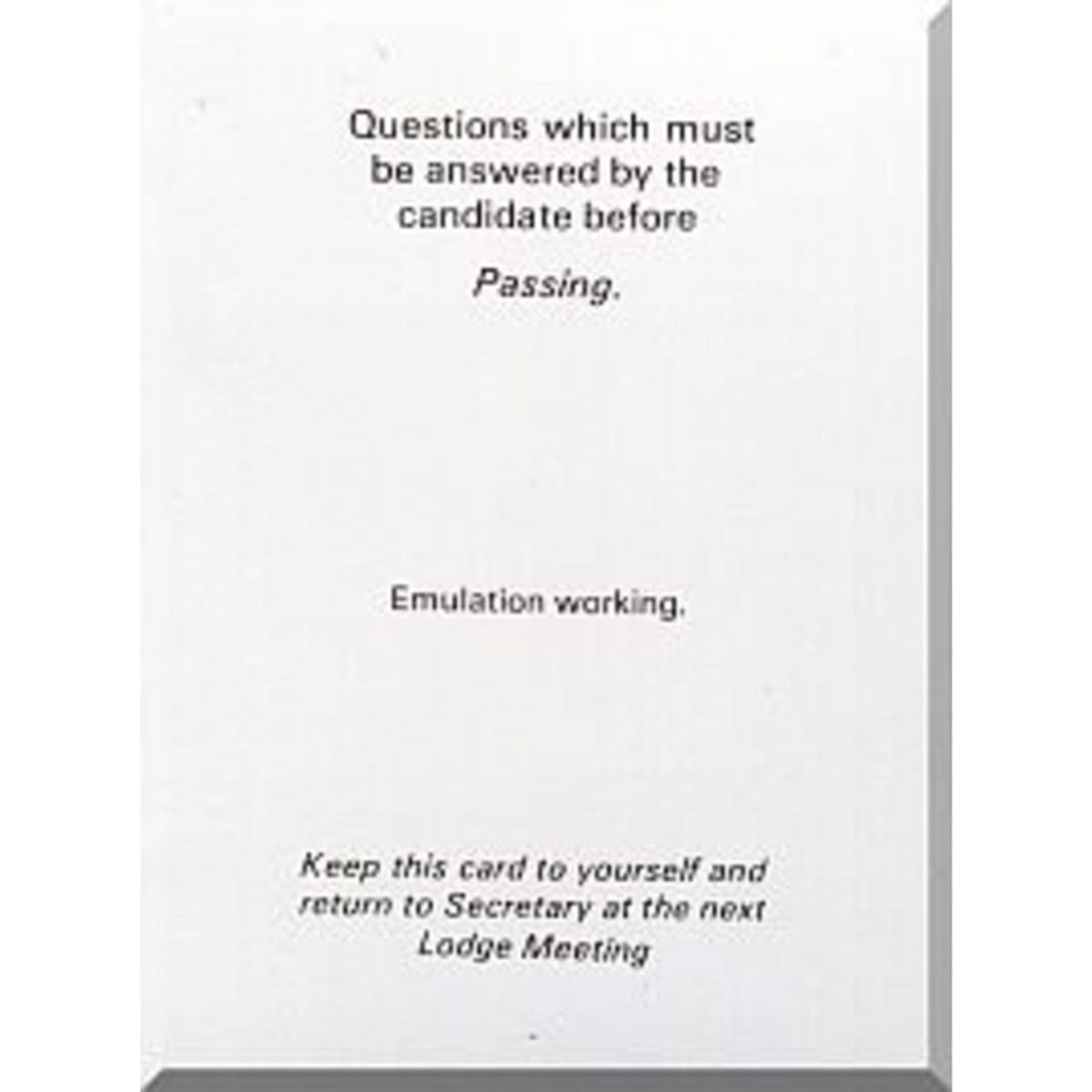 Passing and Raising Ritual Card Passing and Raising Ritual Card