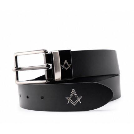 Silver Square & Compasses Premium Black Leather Belt