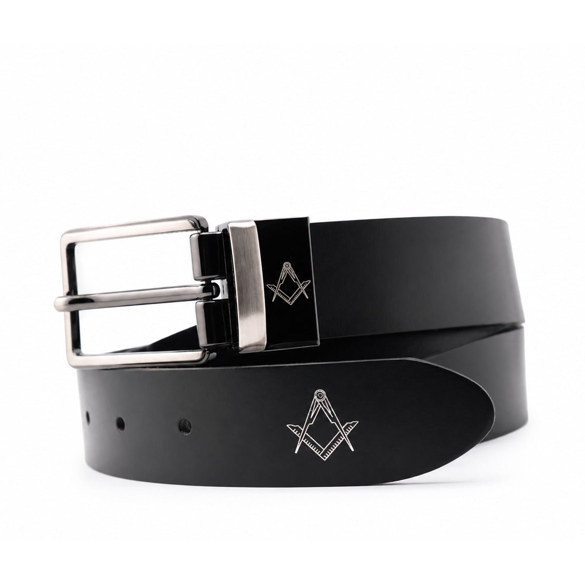 Silver Square & Compasses Premium Black Leather Belt Silver Square & Compasses Premium Black Leather Belt